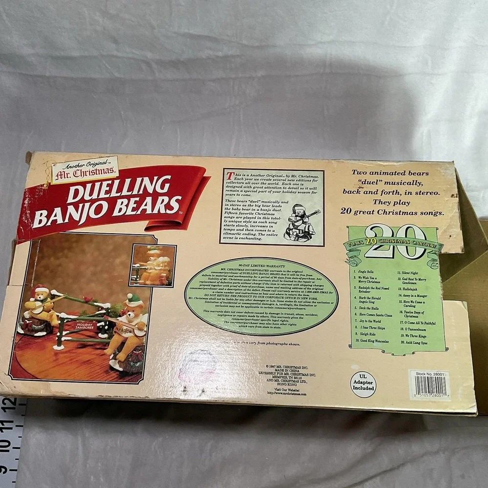 Mr. Christmas Dueling Banjo Bears Animated Musical 20 Songs 1997 Works W/ Box